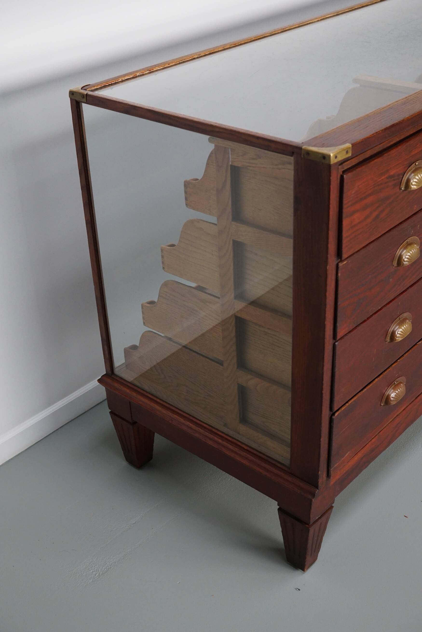 Antique English oak and glass counter/display cabinet, circa 1920-1930