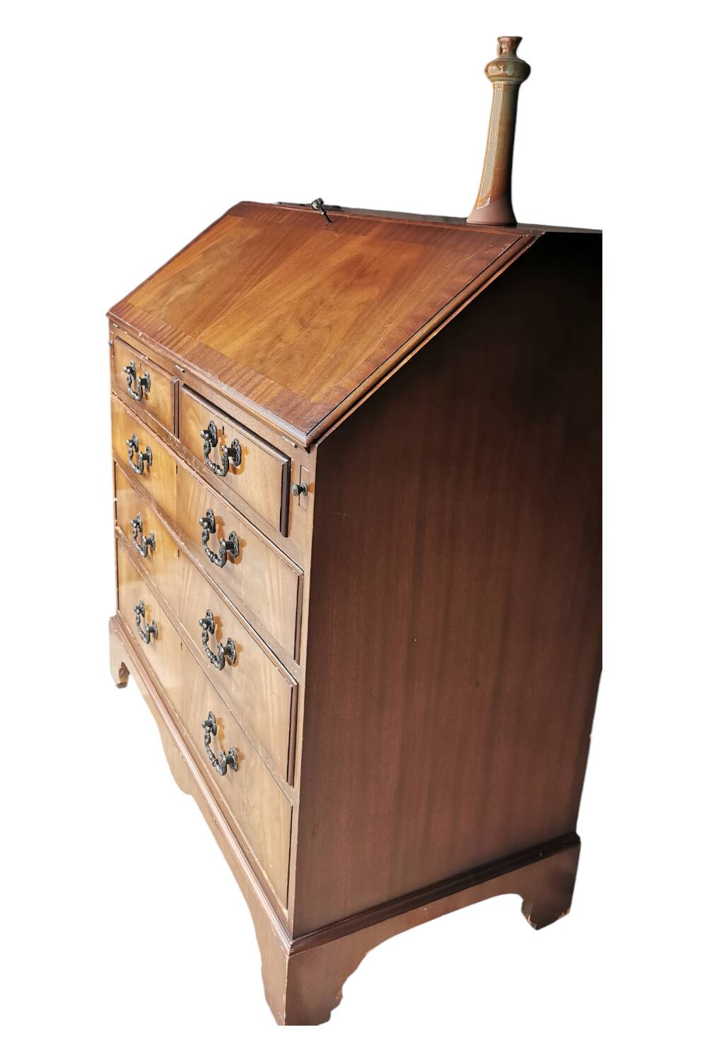 Bureau secrétaire ancien en bois – abattant, cuir, clé