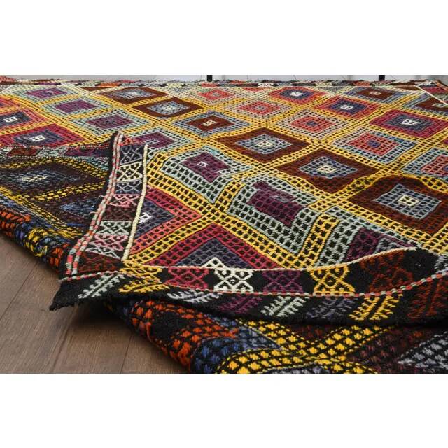 1970s Vintage Turkish Hand-Knotted Wool Cotton Yellow Area Rug 175x234