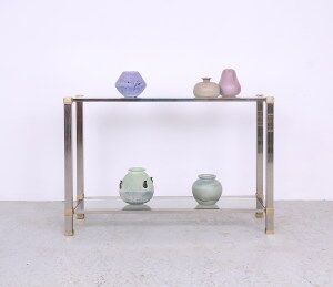 Table console vintage en verre et métal par Pierre Vandel, années 1970