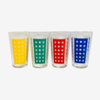 X4 verres années 60 rouge bleu vert jaune -France-retro-cuisine -vintage