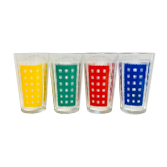 X4 glasses 60s red blue green yellow -France-retro-kitchen -vintage