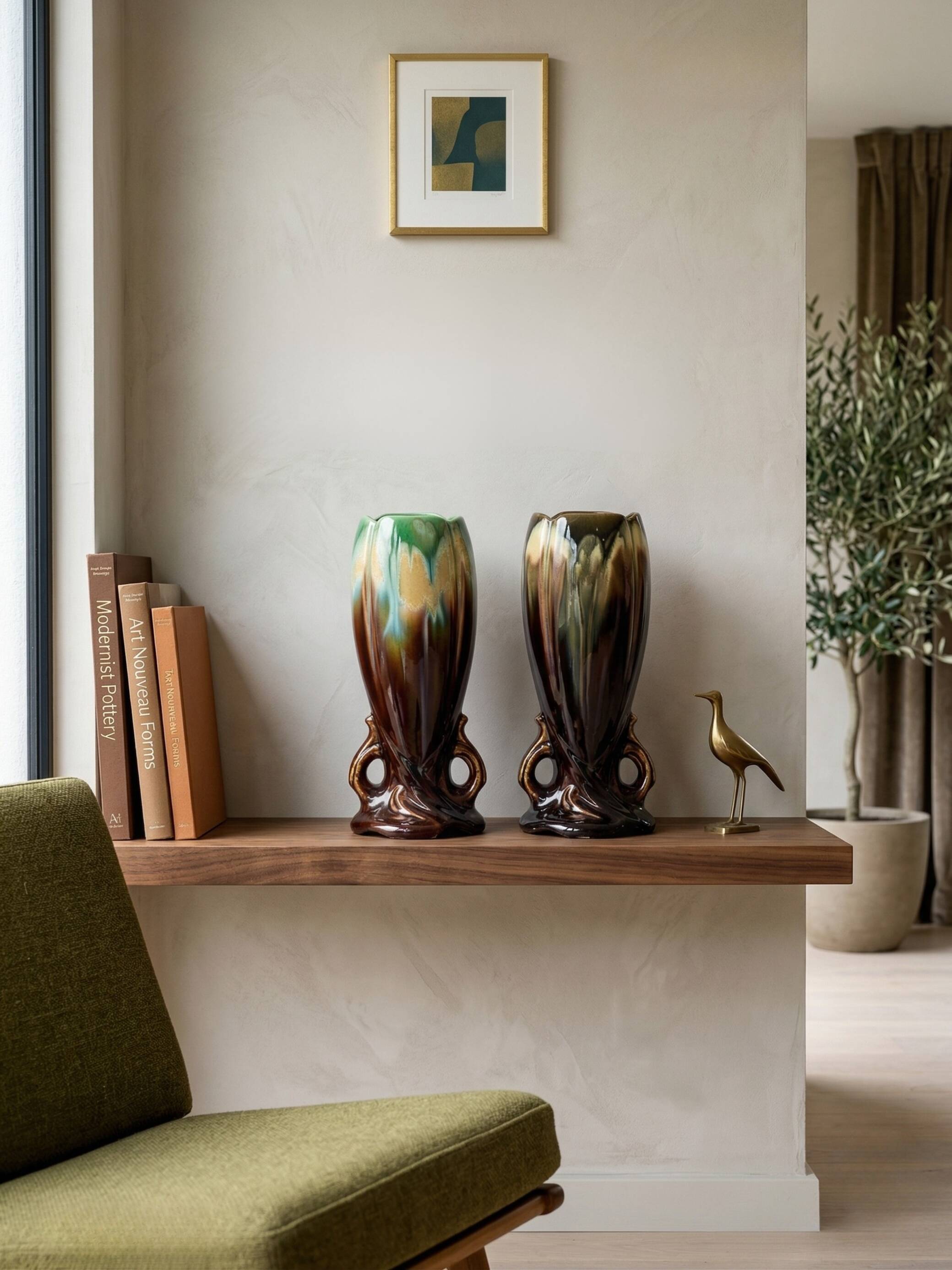 Pair of Art Deco / Mid-Century vases – Belgian earthenware (attributed to Thulin)