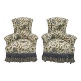 Paire de fauteuils et deux ottomans Art Déco en noyer et velours italiens, 1920