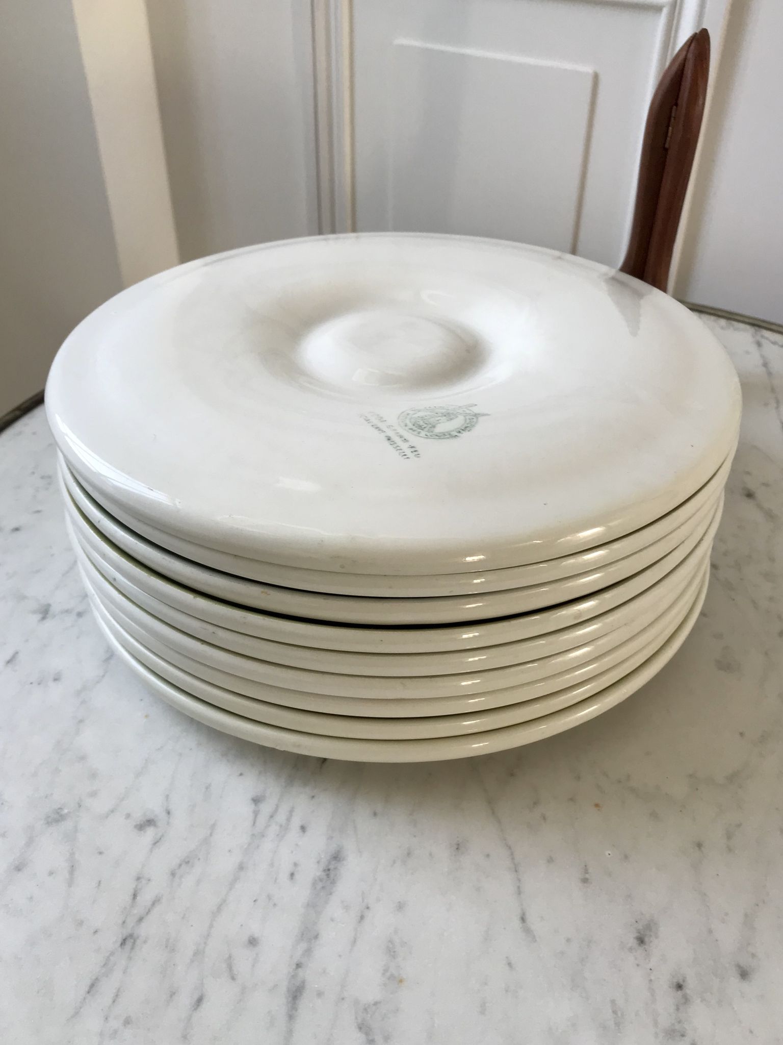 Set of 9 plates of green oysters moulin des loups 50s