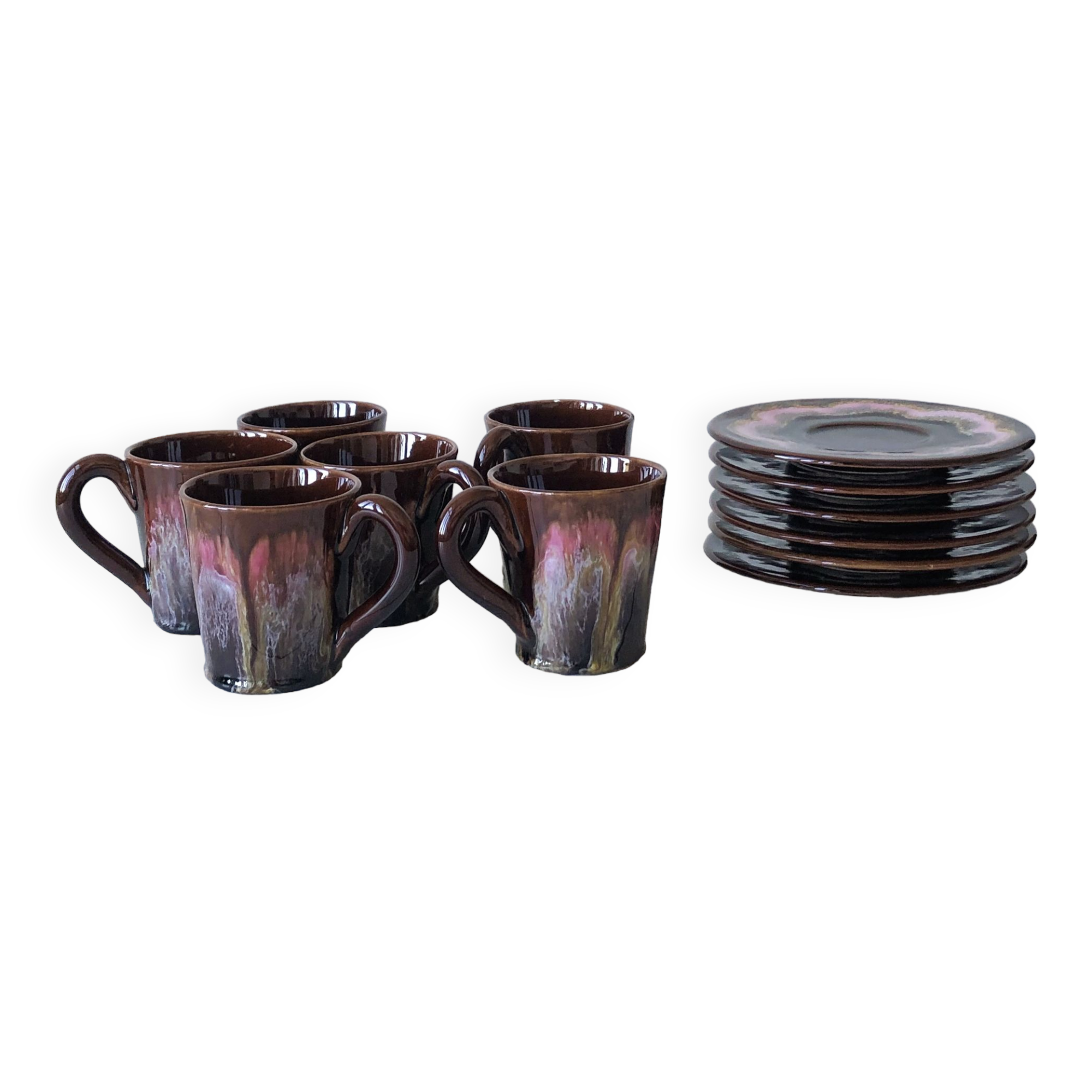 Vallauris coffee cups and bowls Pink and brown