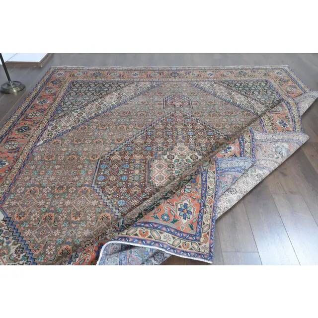 1970s Vintage Persian Handmade Wool Cotton Brown Area Rug 296x380