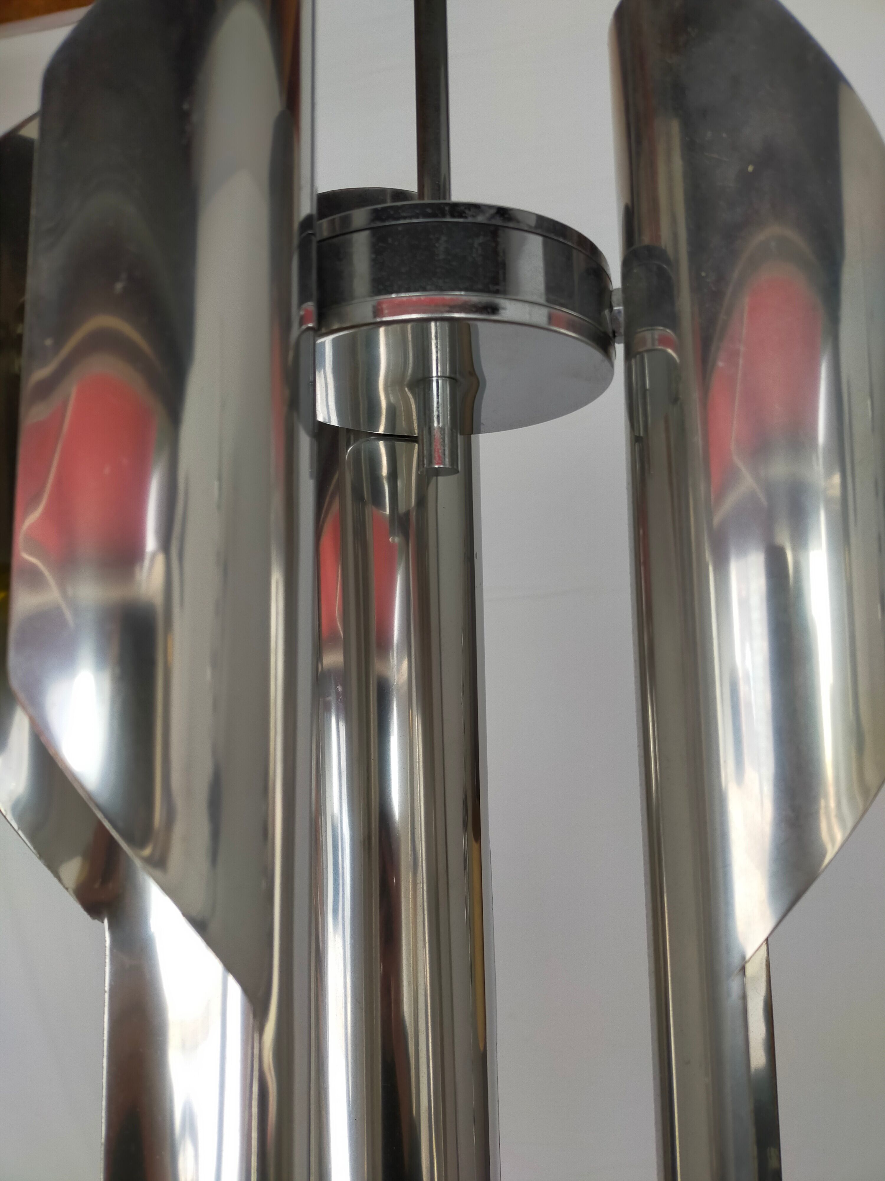 Chrome metal pendant lamp from the 1970s