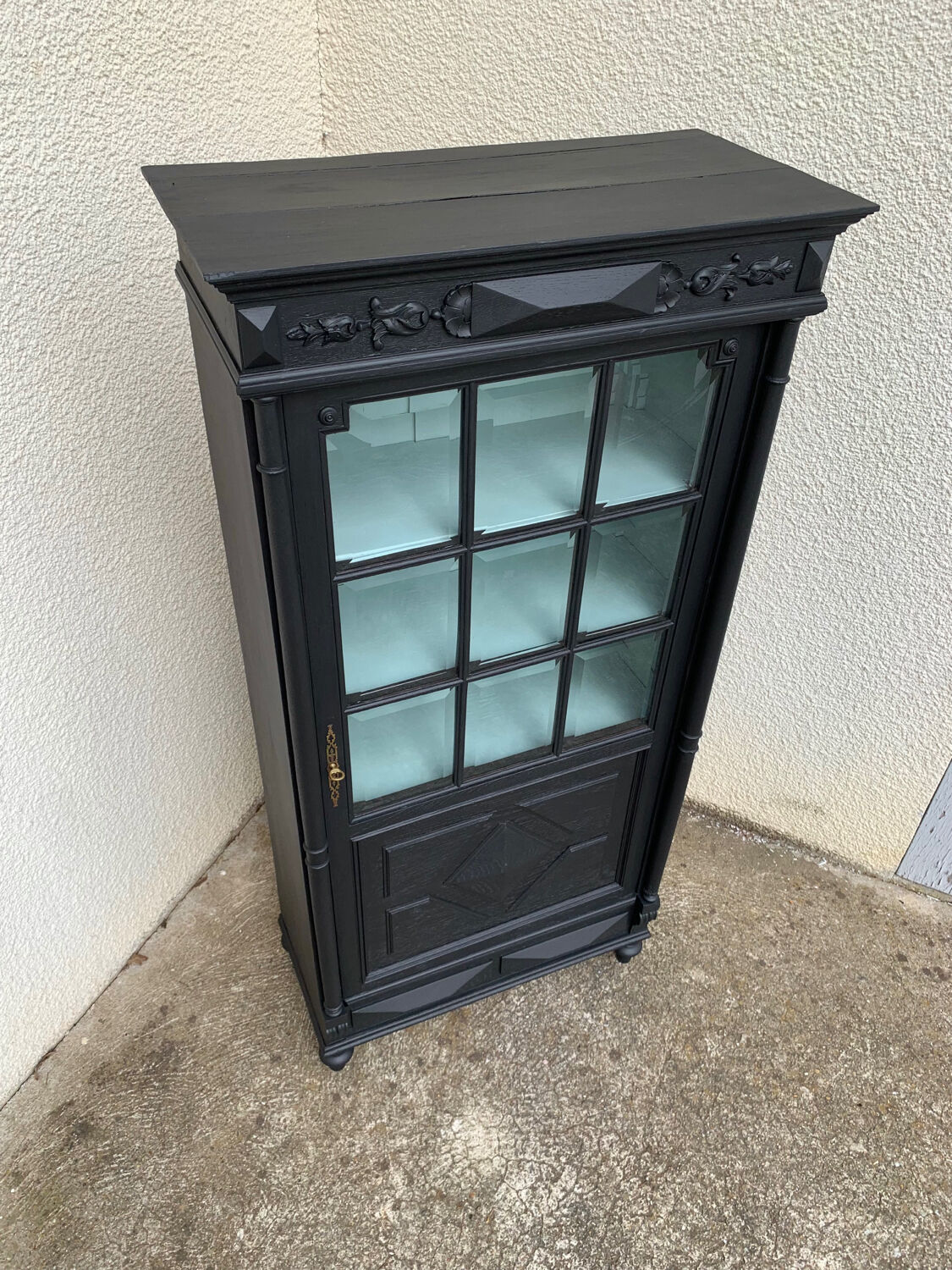 Armoire parisienne vitrée noire et vert grisé 150cm