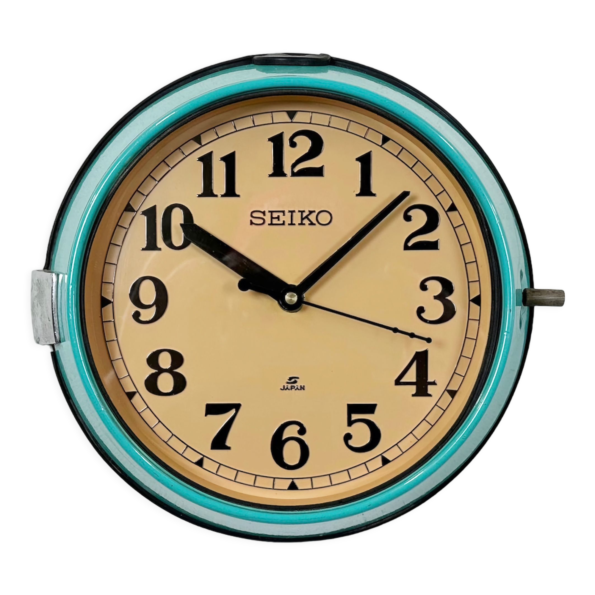 Horloge murale vintage turquoise seiko maritime, années 1970