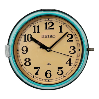 Vintage turquoise seiko maritime  wall clock, 1970s