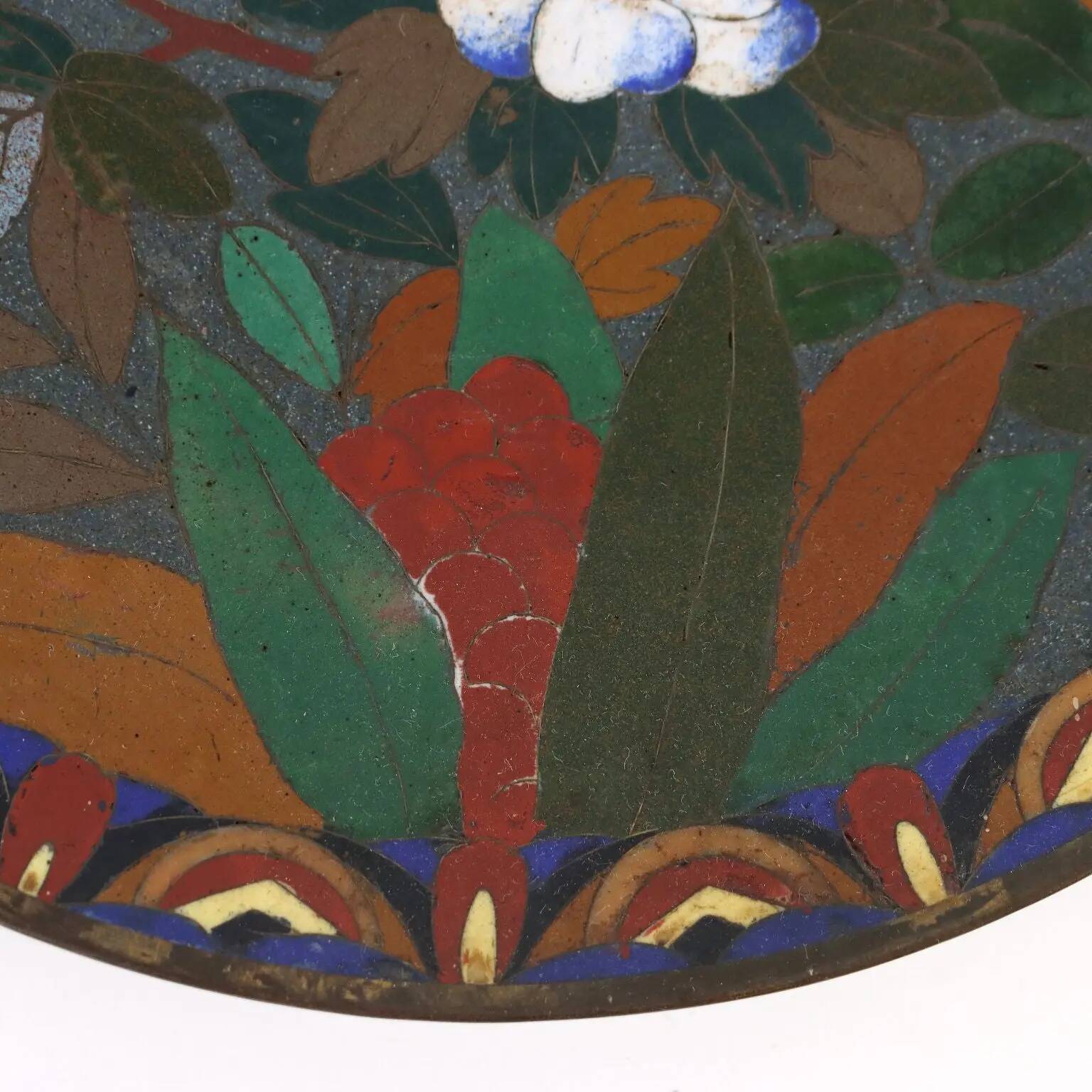 Antique copper plate with cloisonné decorations, Japan, Meiji period