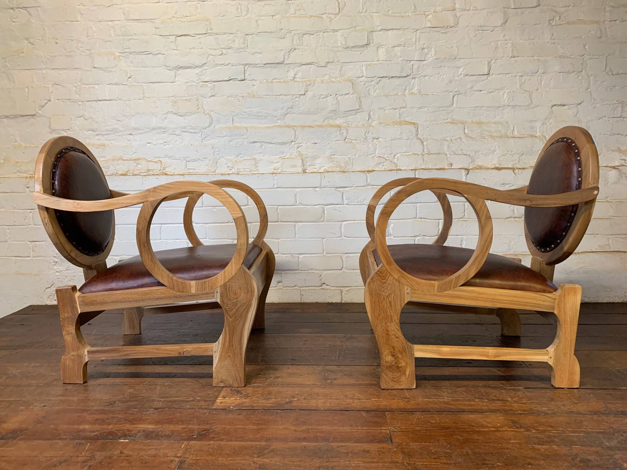 Pair of Hungarian Walnut & Leather Chairs by Lajos Kozma 1884-1948