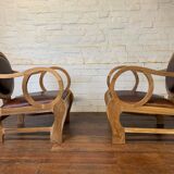 Pair of Hungarian Walnut & Leather Chairs by Lajos Kozma 1884-1948
