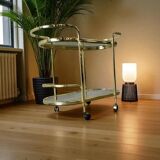 Vintage gold bar cart / side table with smoked glass