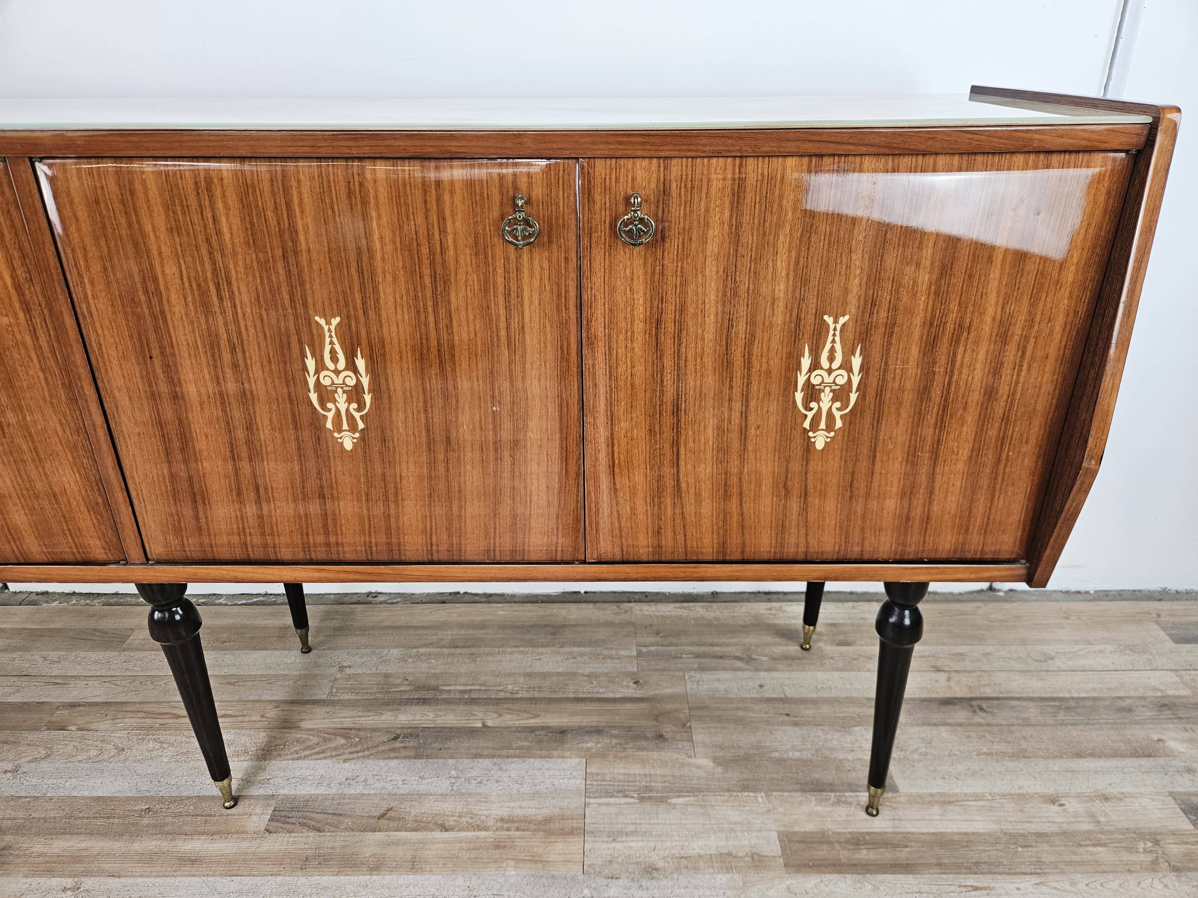 Mid-century 1960s mahogany sideboard with glass top