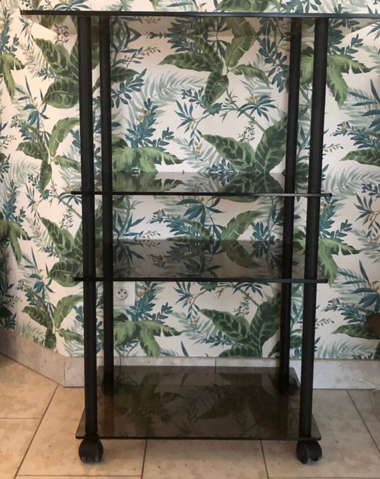 Service, TV stand on wheels in smoked glass Erard