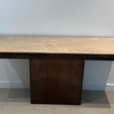 Console patine canon de fusil à plateau de travertin. Travail français. Vers 1970