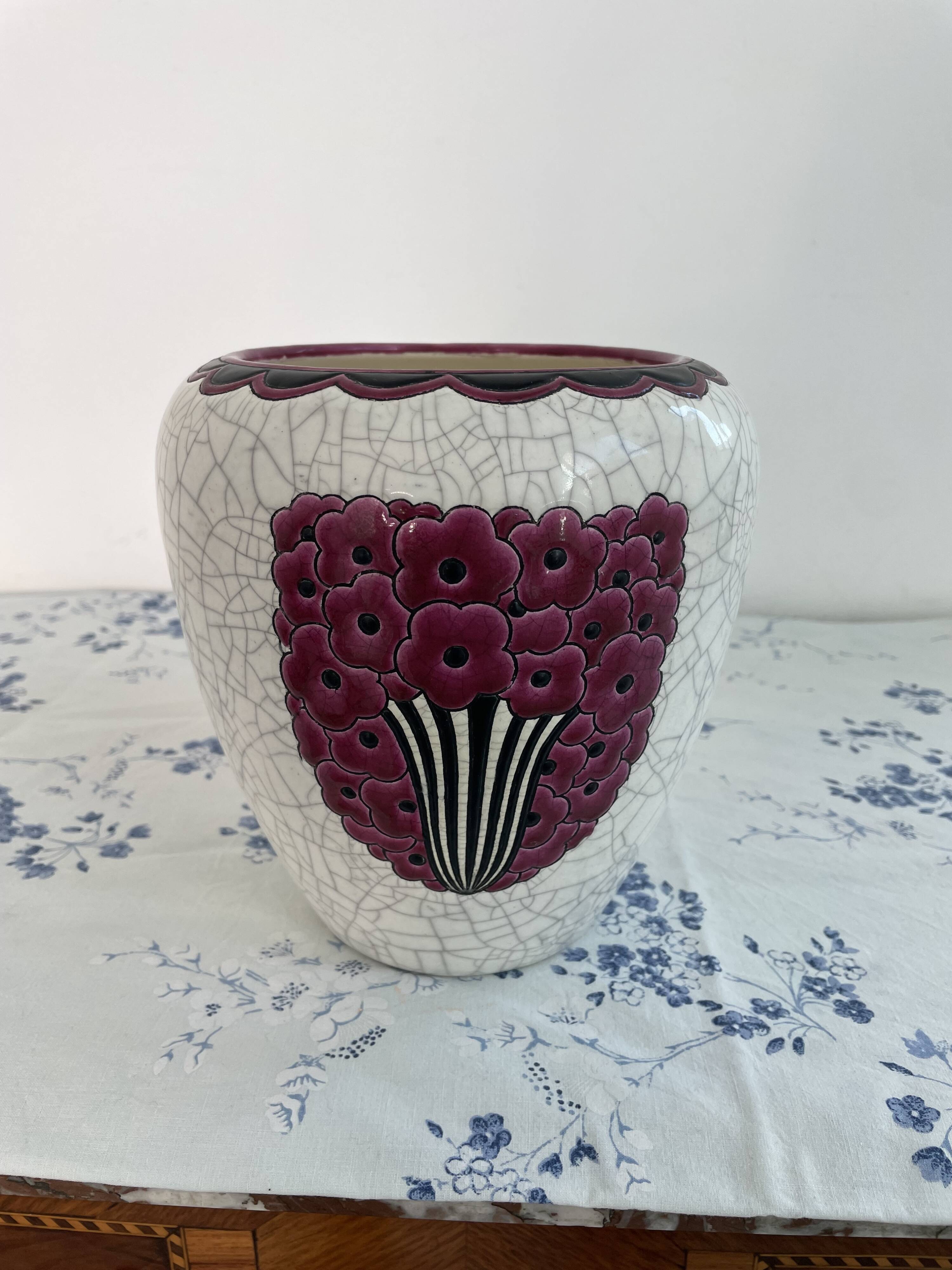 Art Deco vase, Jean Luce for Longwy, crackled glazed earthenware, 1930