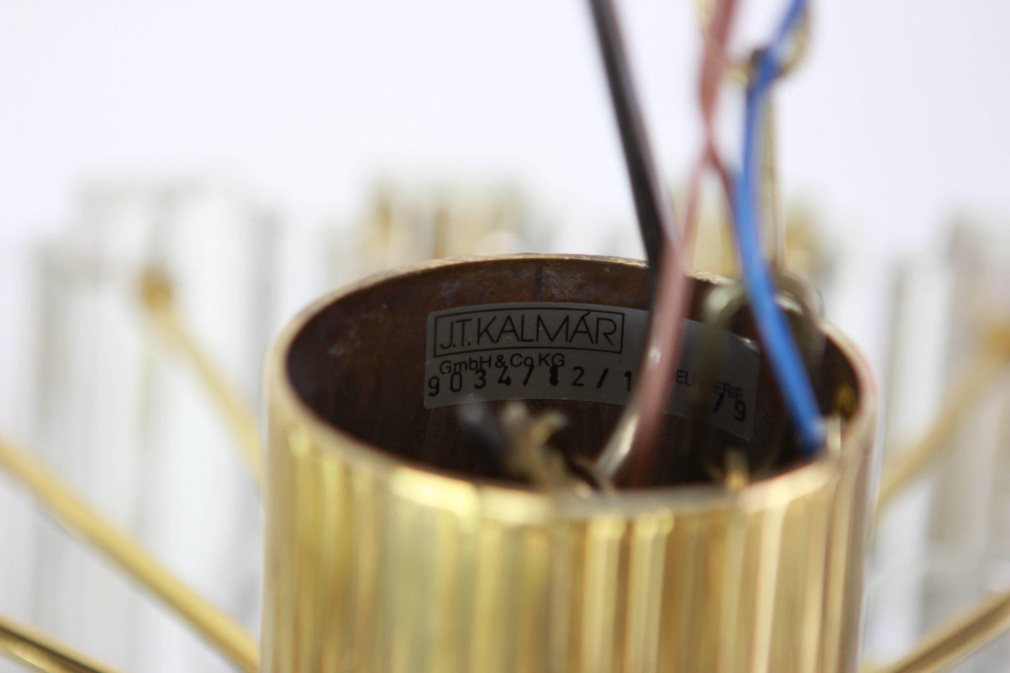 Elegant brass light fixture, crystal glass Floria, Kalmar, Austria, 1970.