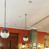Large Hicks bronze and glass ball pendant light, USA