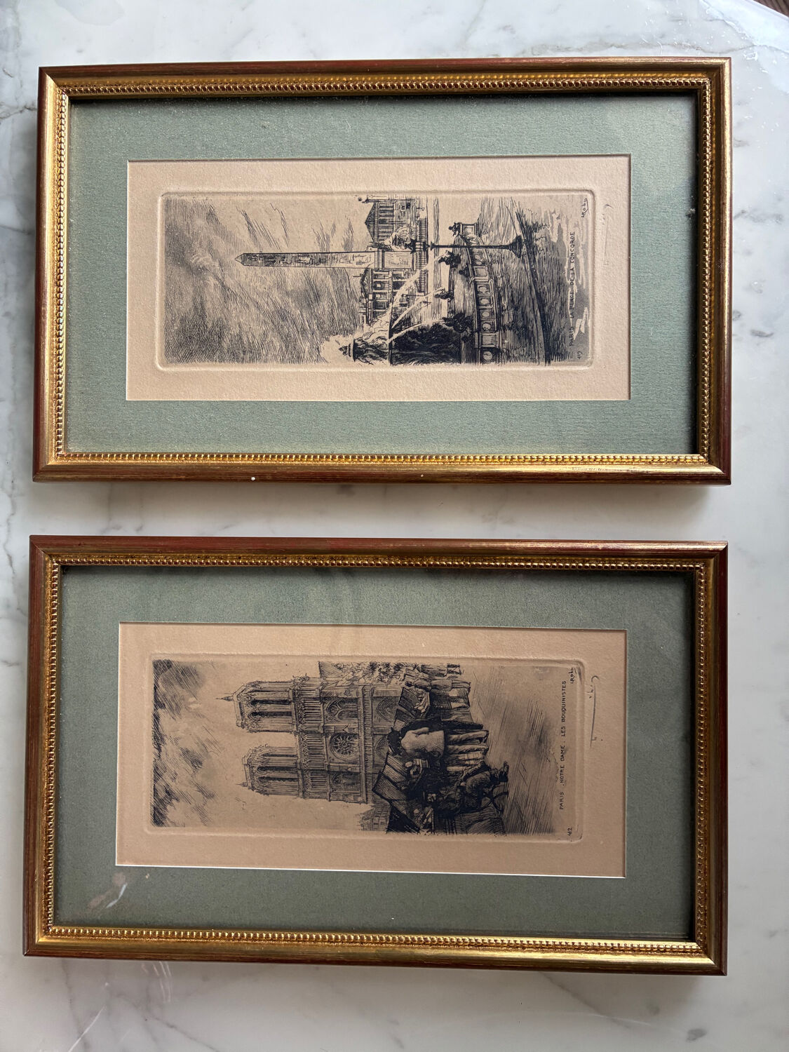 2 engravings of Parisian monuments signed Leopold Robin