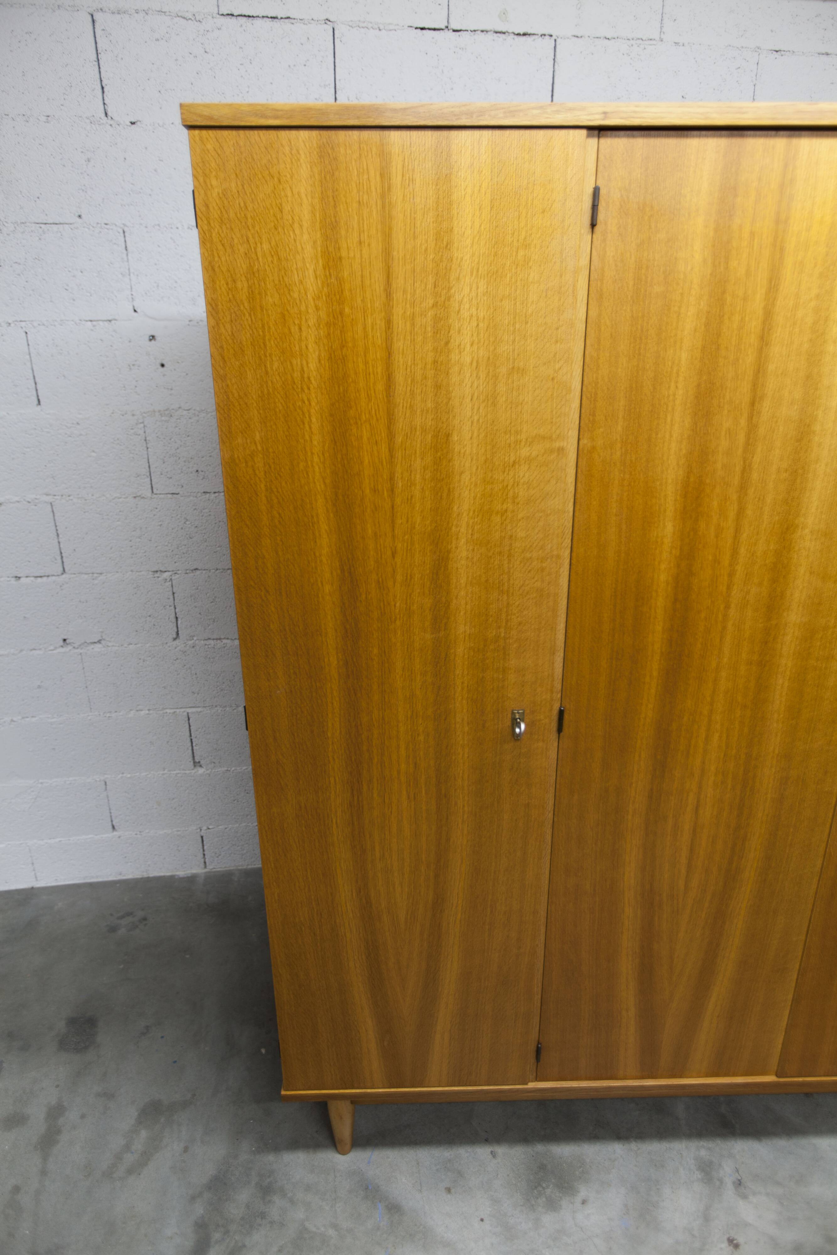 Scandinavian 3-door wardrobe in blond teak