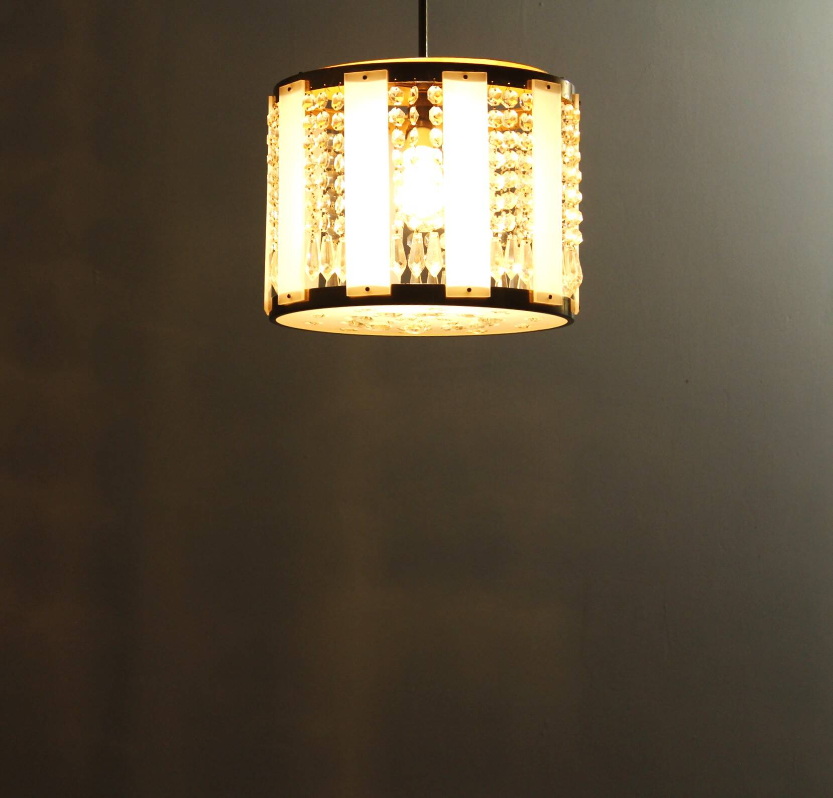 Crystal Glass and Brass Pendant by Jablonecké Sklárny