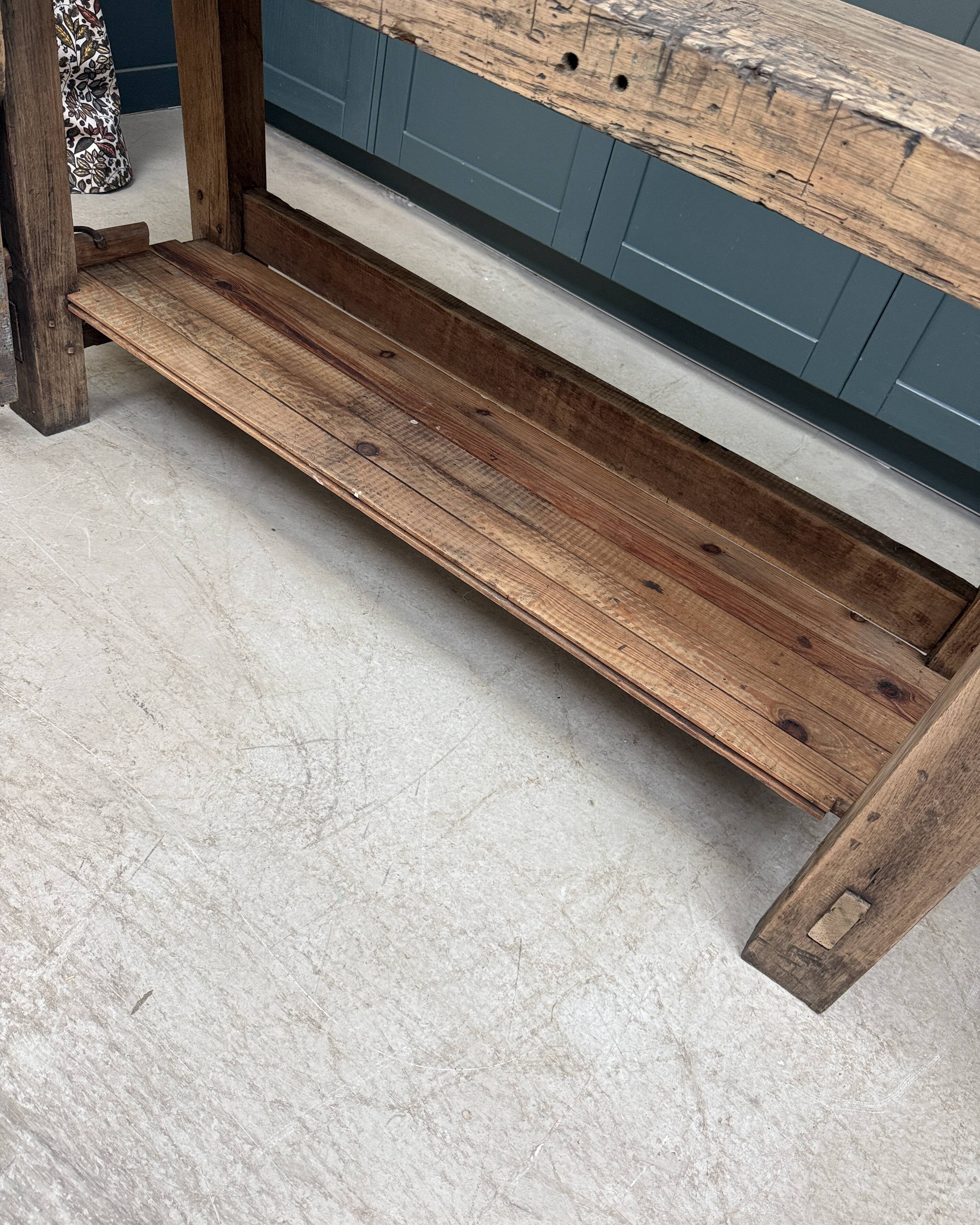 Old solid oak carpenter's workbench (renovated)