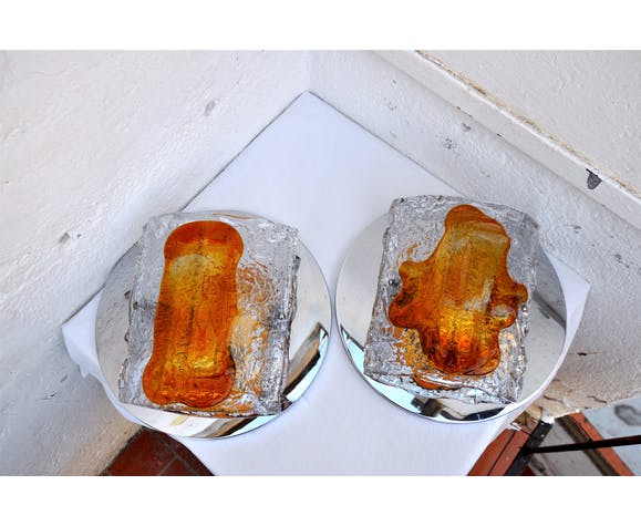Pair of sconces Mazzega bicolor murano glass 1970