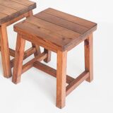 Set of 4 vintage pine stools. France, 1980s