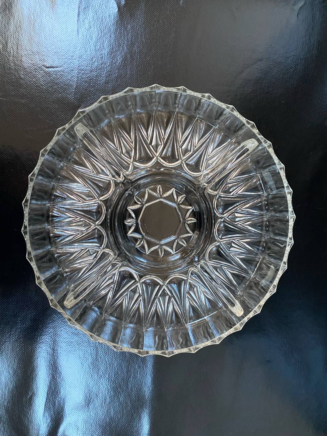 Vintage round serving platter in cut glass