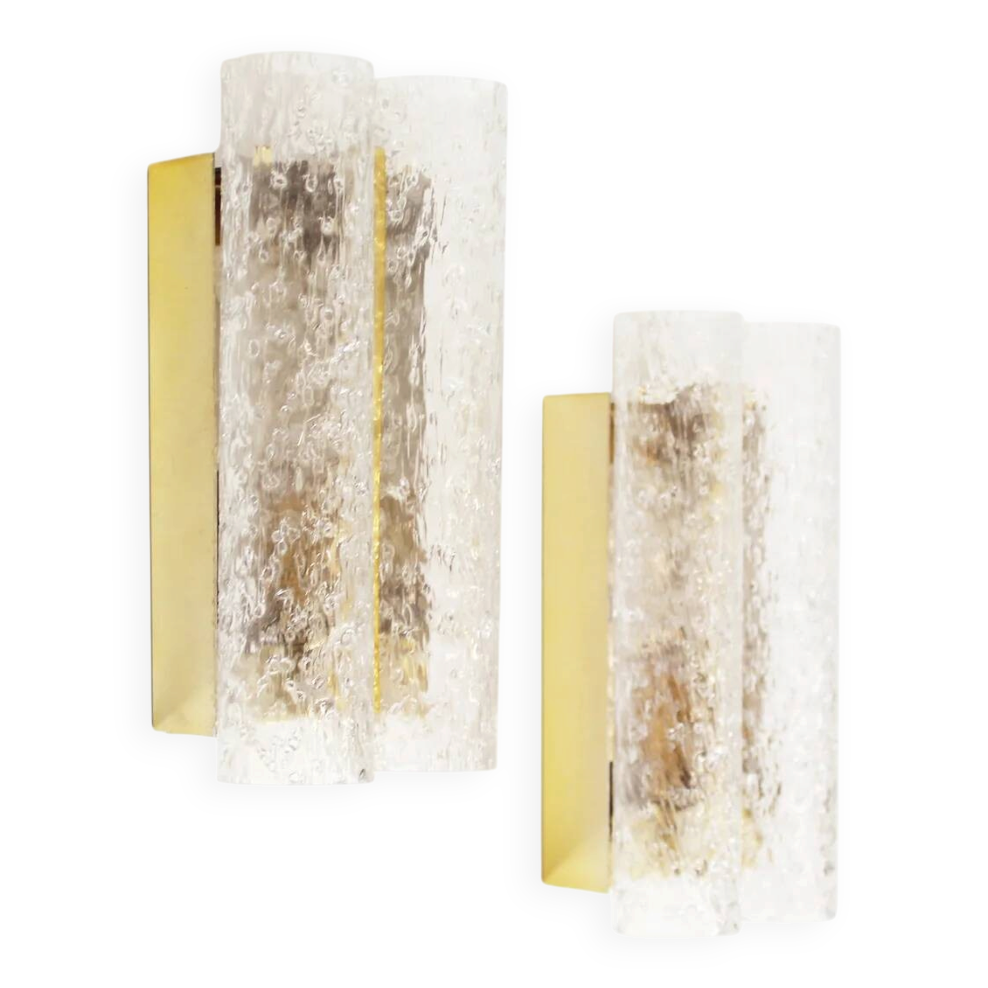 Pair of wall lamps in brass plated metal and glass by Doria Leuchten