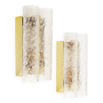 Pair of wall lamps in brass plated metal and glass by Doria Leuchten