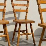 Set of 6 rustic chairs in Vosges pine from the 80s