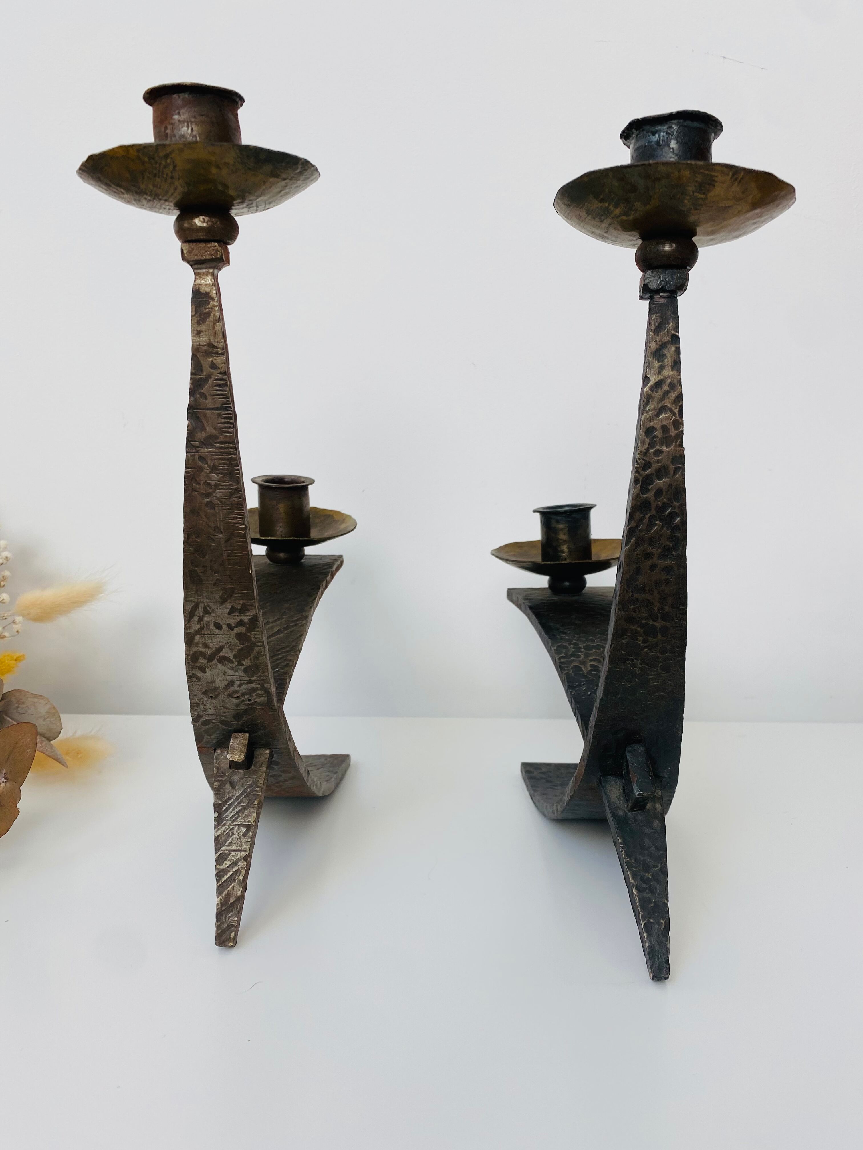 Hammered steel candle holder