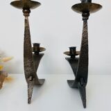 Hammered steel candle holder