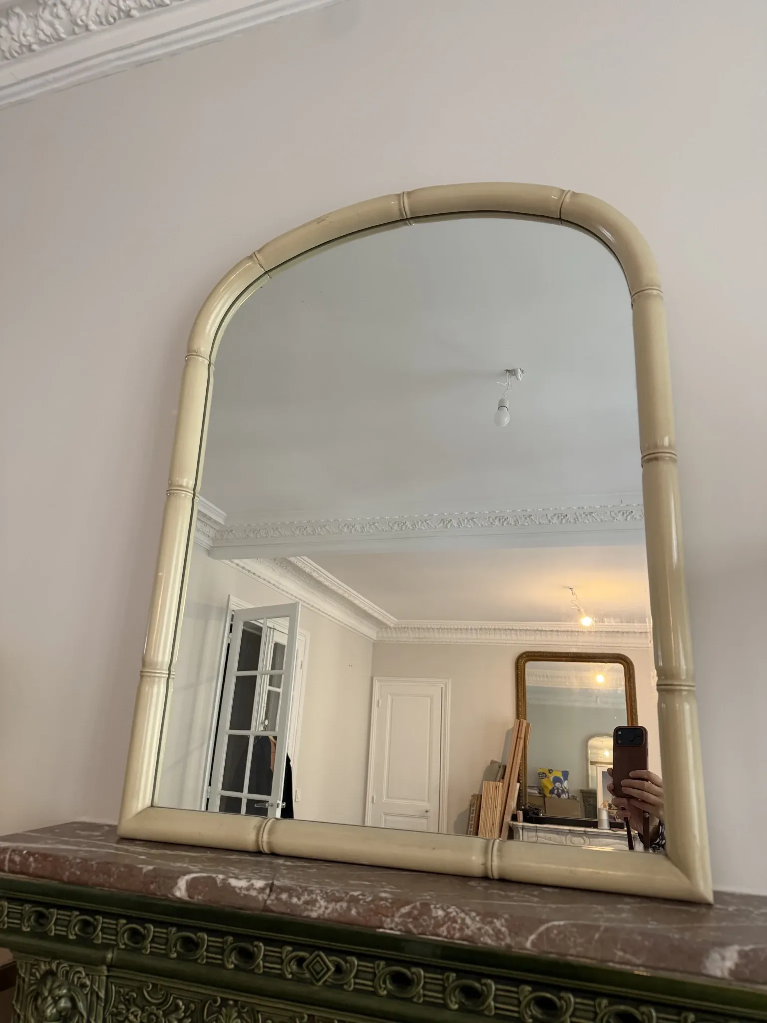 Ivory bamboo-style mirror
