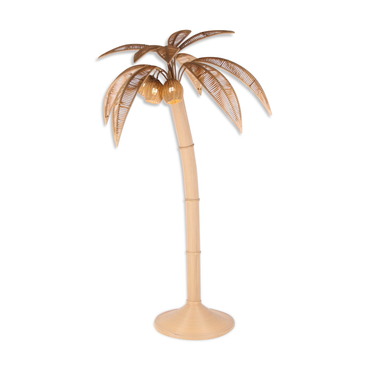 Synthetic rattan coconut tree floor lamp for outdoor use