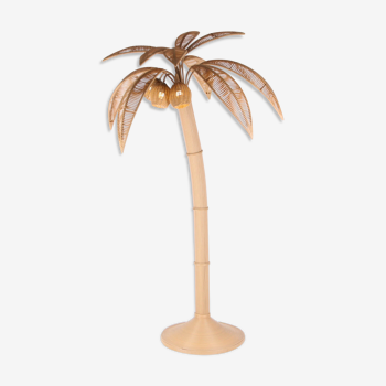 Coconut tree floor lamp in synthetic rattan for outdoors