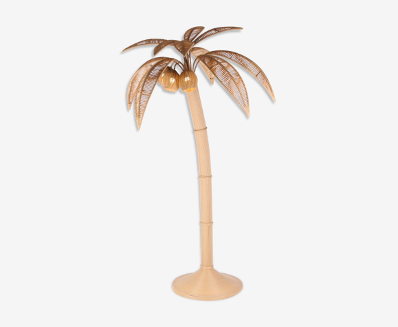Synthetic rattan coconut floor lamp for outdoor use