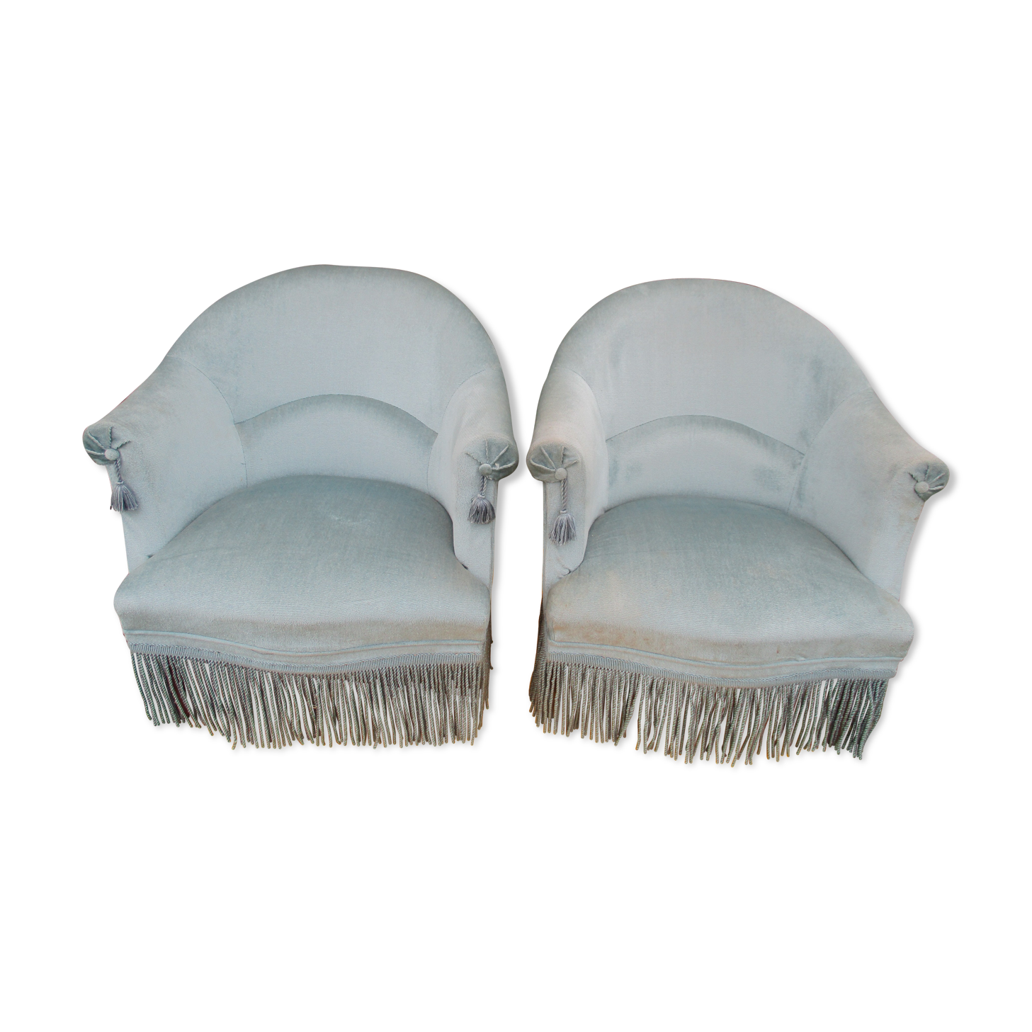 Pair of blue velvet toad armchairs