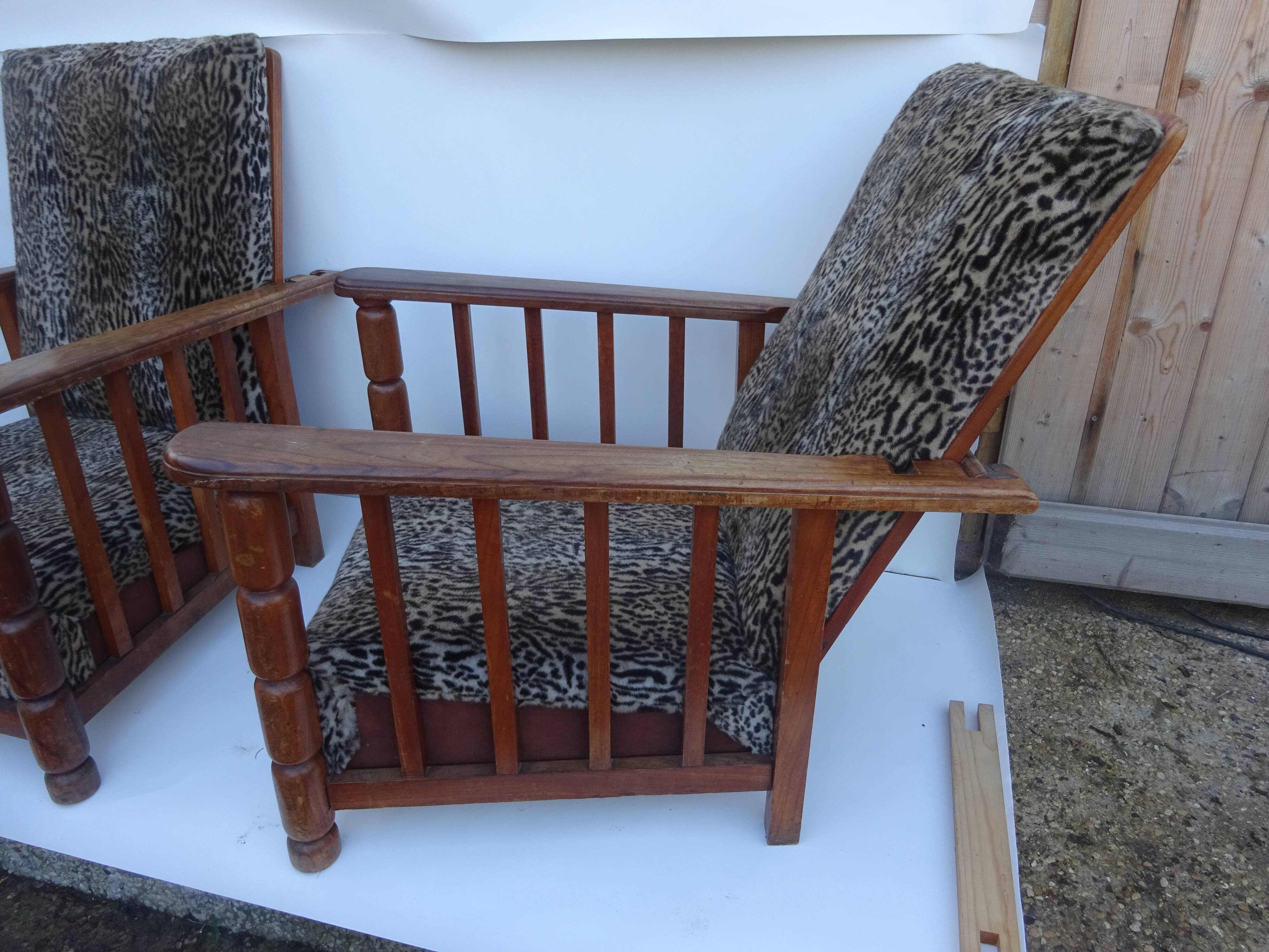 Vintage leopard club style armchairs pair