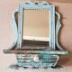 Mirror - Burmese Teak Art Deco wall shelf with original blue patina