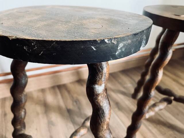 Pair of turned wooden stools