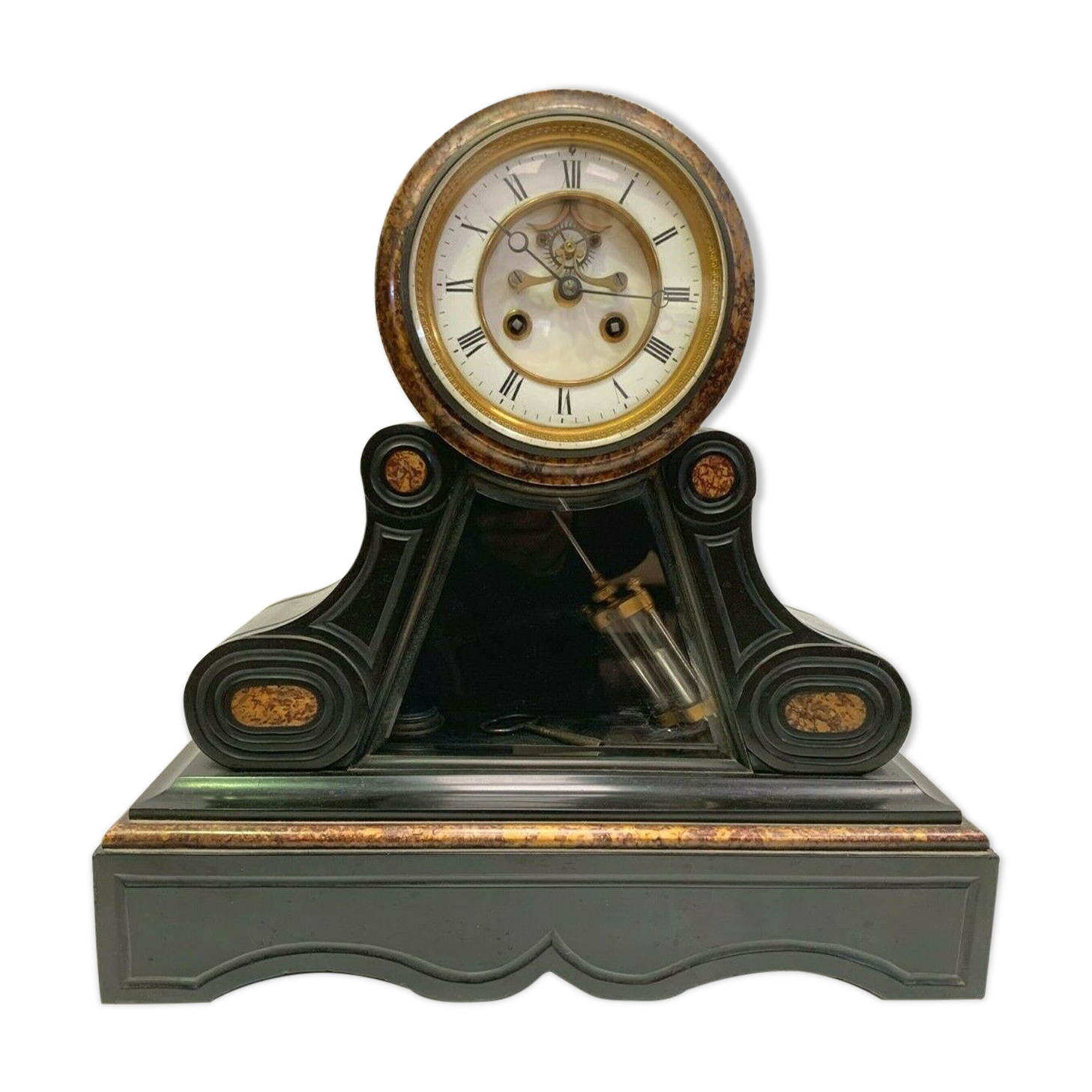 Napoleon III clock in black marble Pendulum Pendulum with mercury XIX century