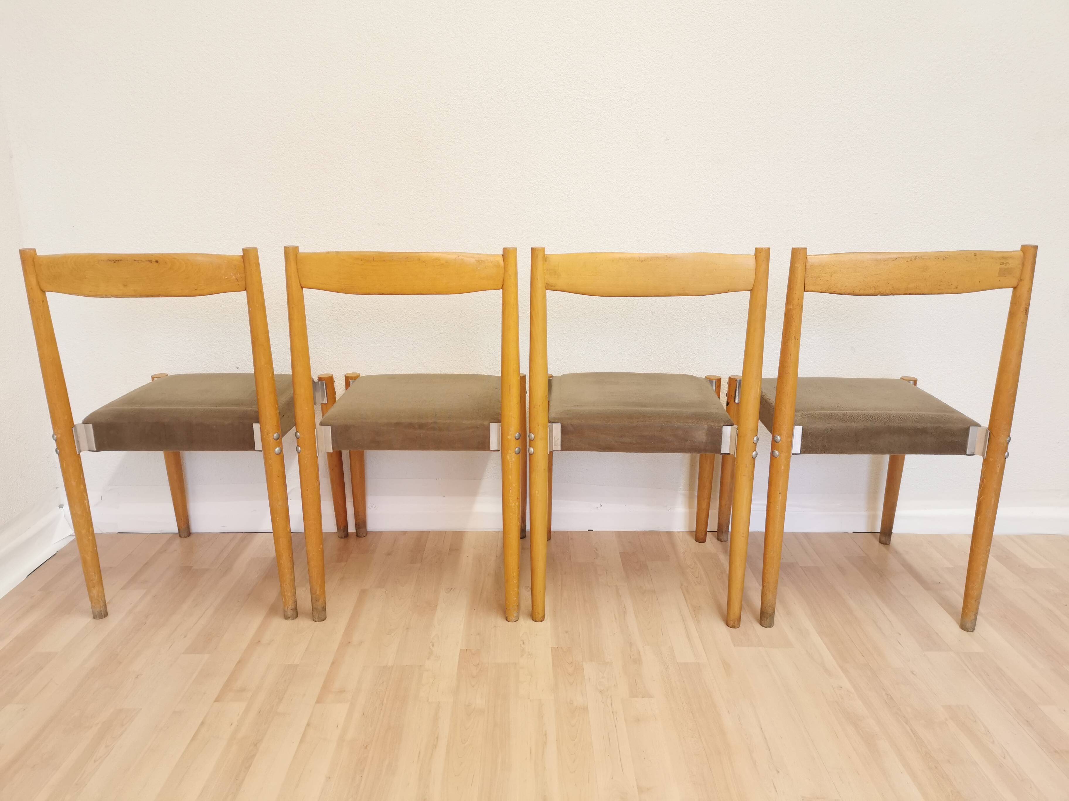 Vintage Miroslav Navratil Dining Chairs: 1970s Czechoslovakia, Gray Fabric