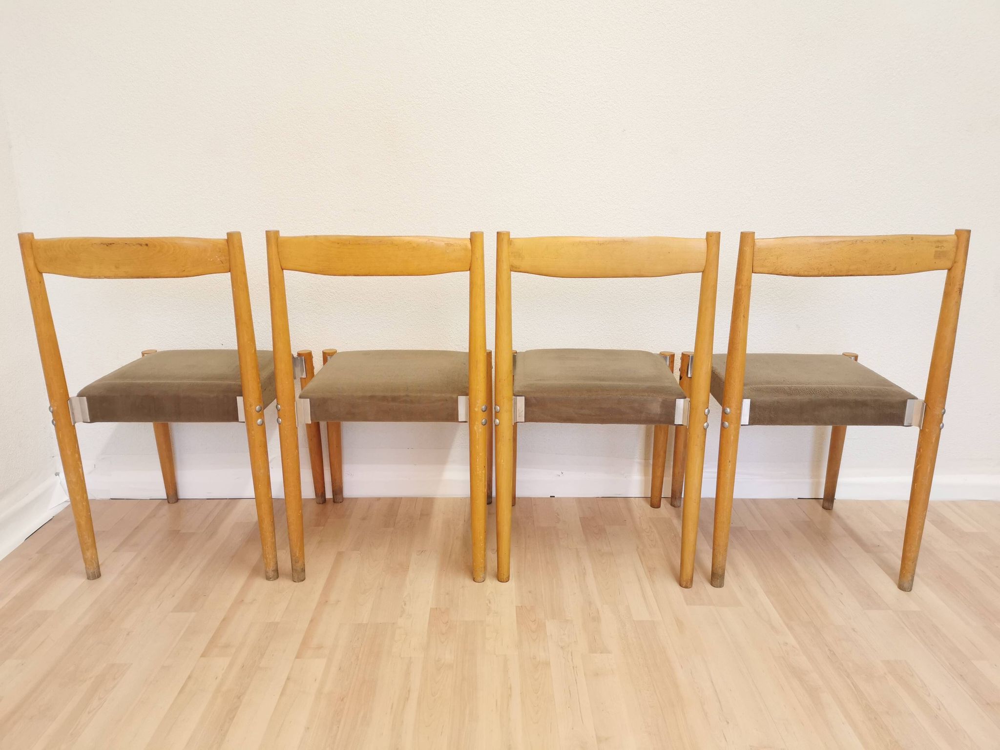Vintage Miroslav Navratil Dining Chairs: 1970s Czechoslovakia, Gray Fabric