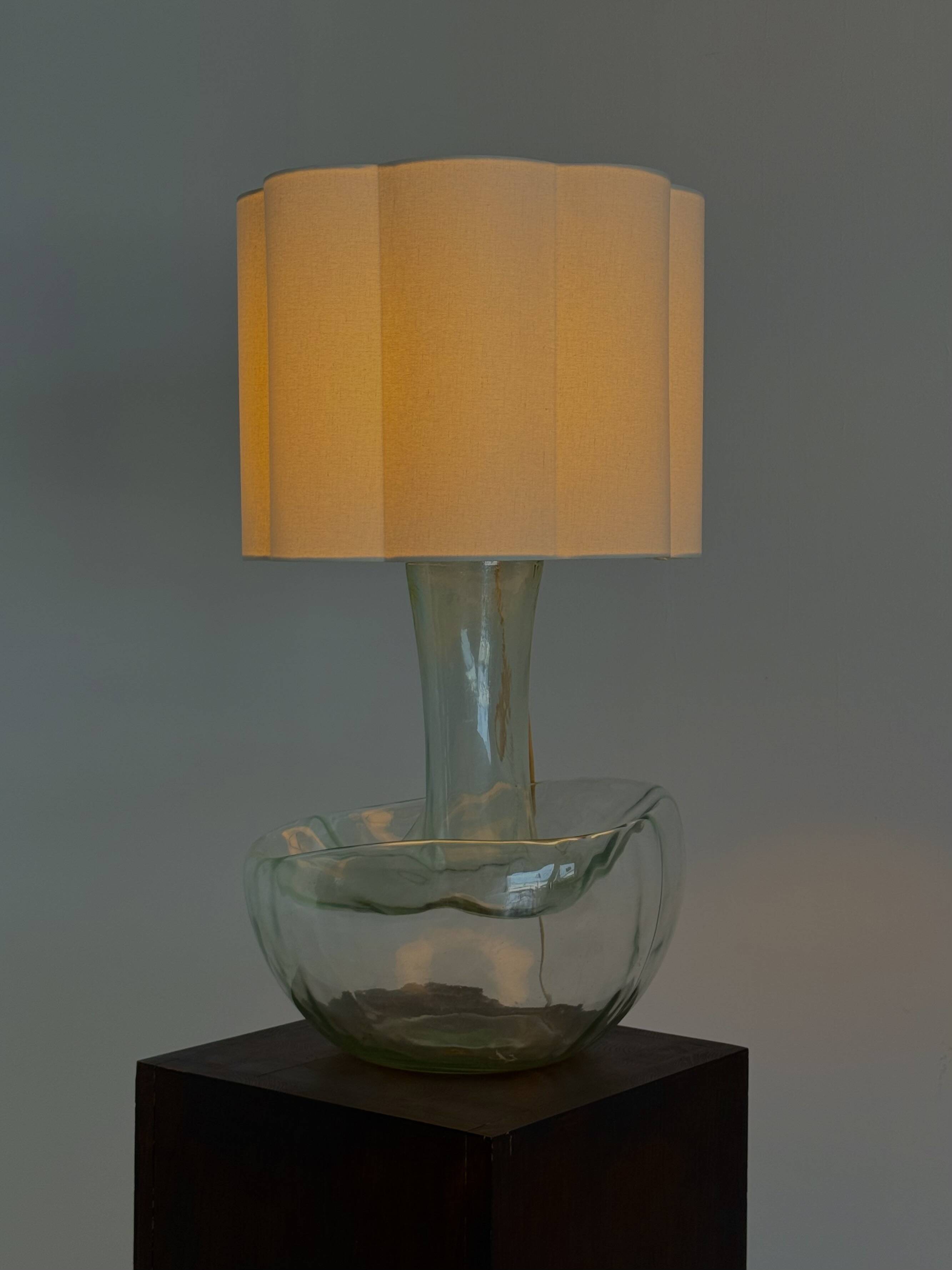 Large vintage table lamp with sculptural glass base