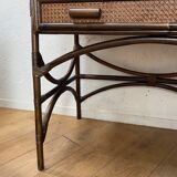 Vintage rattan and canning desk with its stool